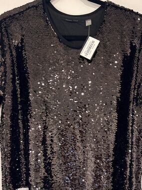 BRAZEAU TRICOT Malibu Black Sequin Short-Sleeve Top $274